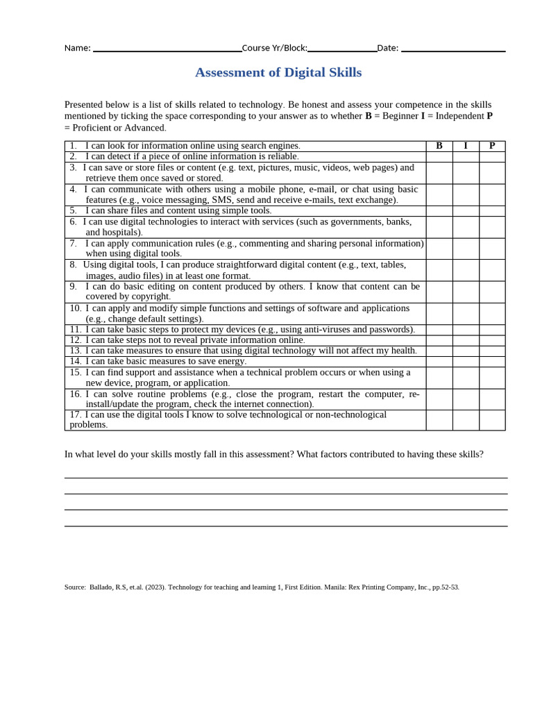 Digital Skills Assessment Questionnaire | PDF | Information | Computer File