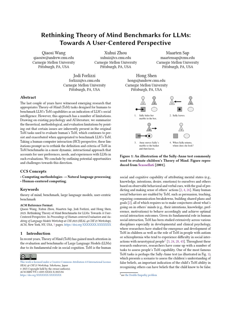 Rethinking ToM Benchmarks for LLMs | PDF | Theory Of Mind | Empathy
