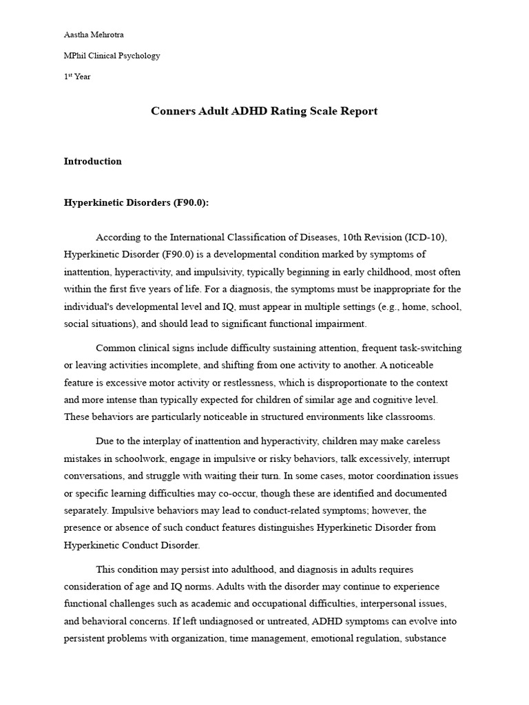 Conners Adult ADHD Rating Scale Report - Aastha Mehrotra | PDF ...