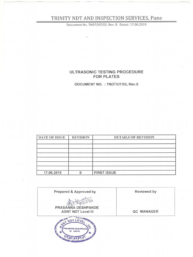 Ut Procedure For Plates | PDF