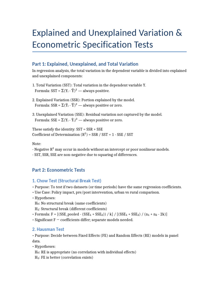 Variation and Econometric Tests | PDF | Fixed Effects Model ...