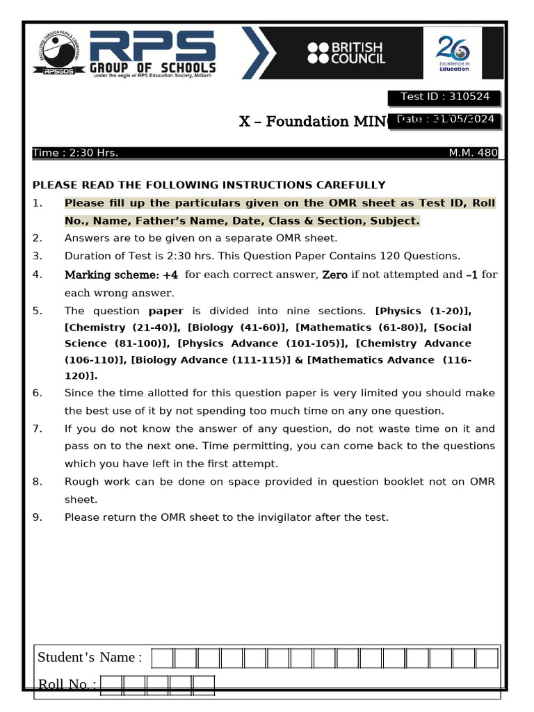 X Foundation Minor Test 5 Instructions | PDF | Fertilisation | Alkane