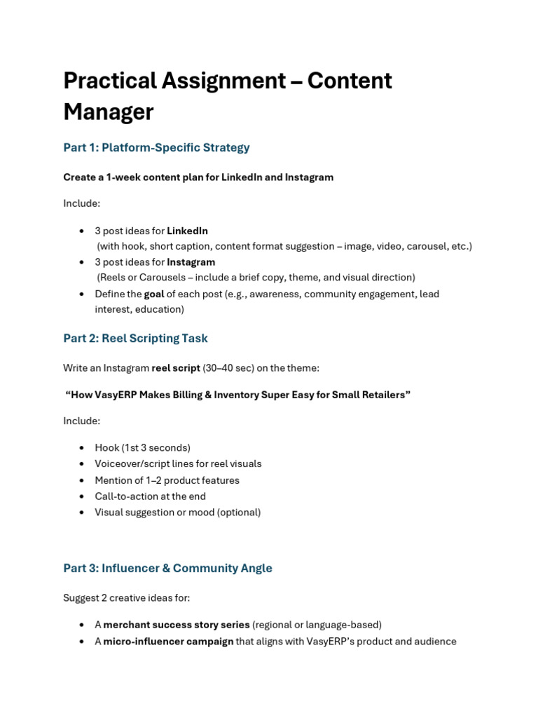 Practical Assignment - Content Manager | PDF