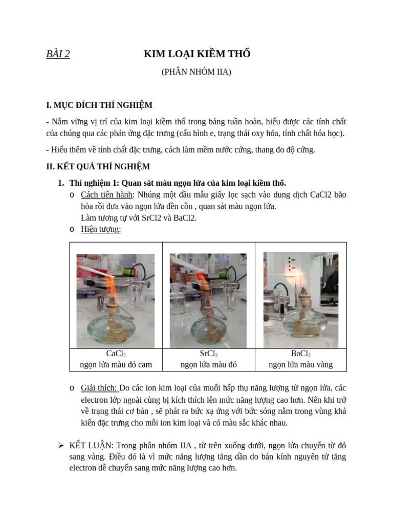 TNBÀI 2 KIM LOẠI KIỀM THỔ | PDF
