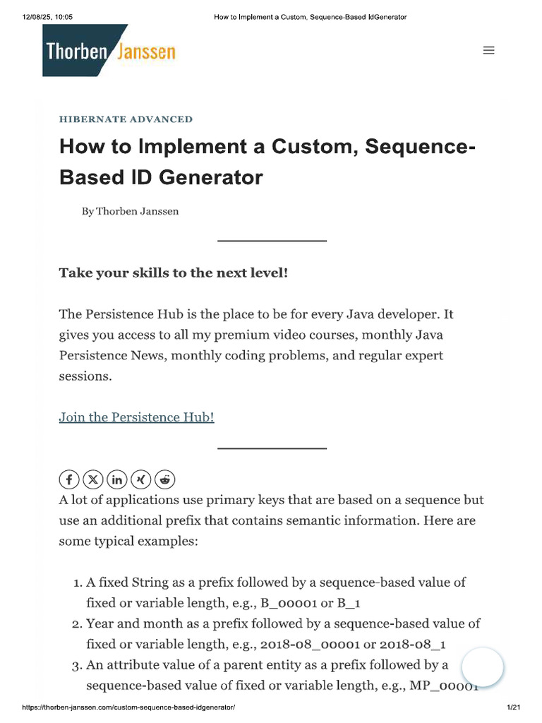 How To Implement A Custom, Sequence-Based ID Generator | PDF