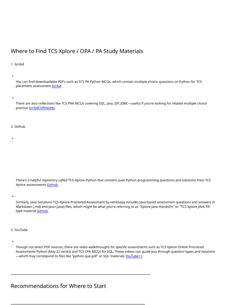 TCS Xplore Study Materials Guide | PDF