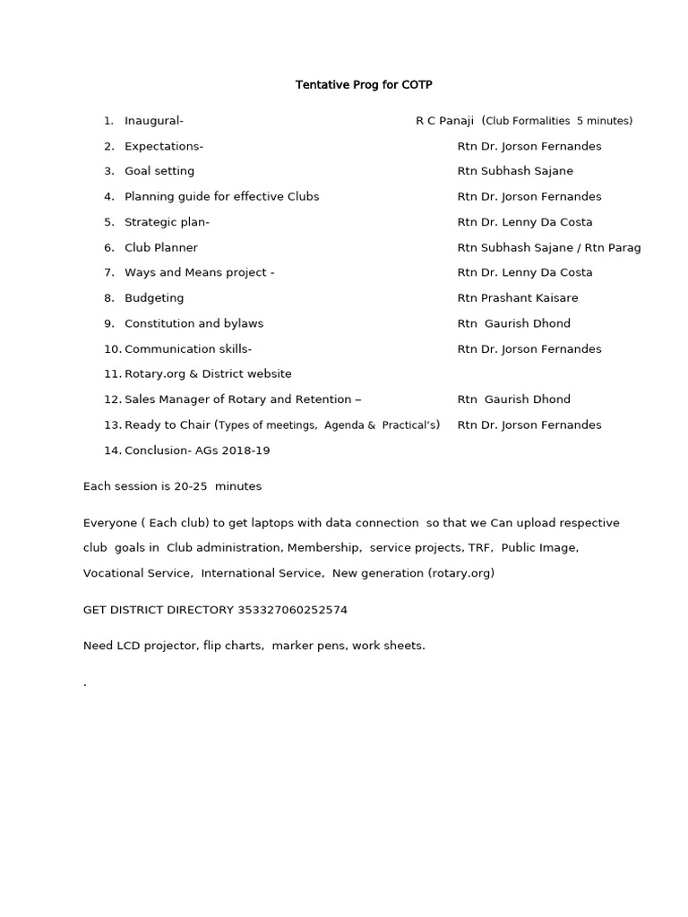 Tentative Prog For COTP | PDF