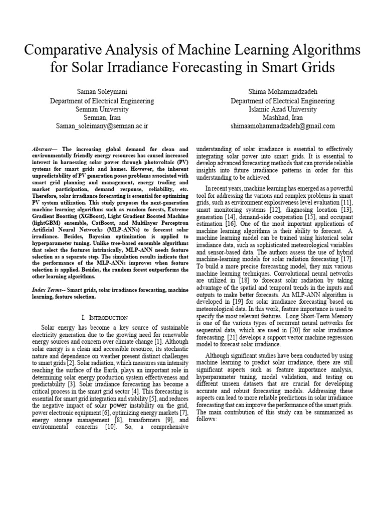 Machine Learning for Solar Forecasting | PDF | Cross Validation ...