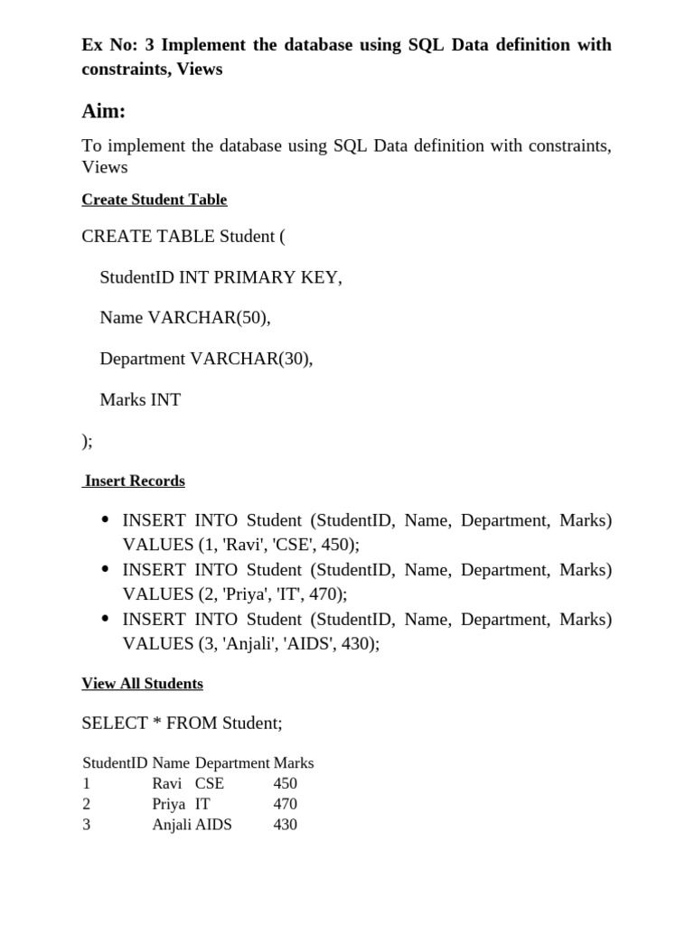 SQL Database Implementation and Queries | PDF | Sql | Databases