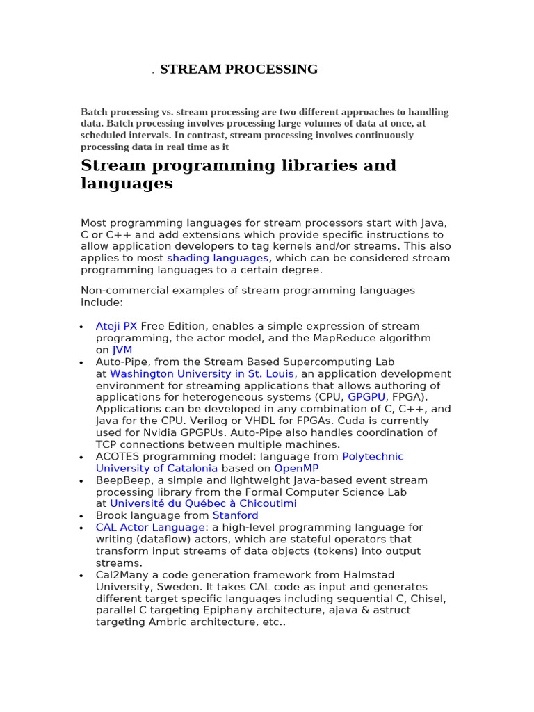 Stream Processing Languages Overview | PDF | Computer Hardware ...