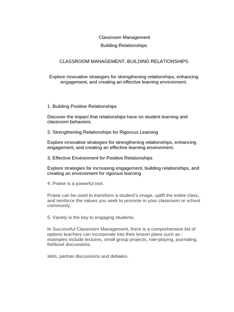 Classroom Management Strategies for Engagement | PDF