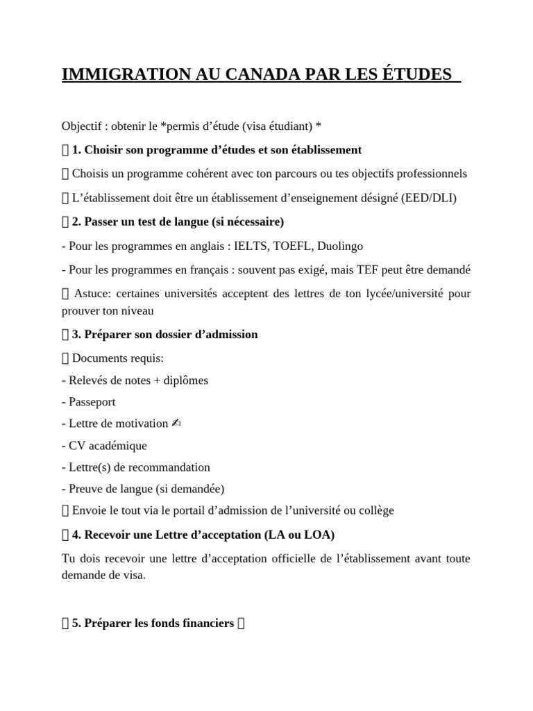 Étapes pour le visa étudiant au Canada | PDF | Visa (Document) | Passeport