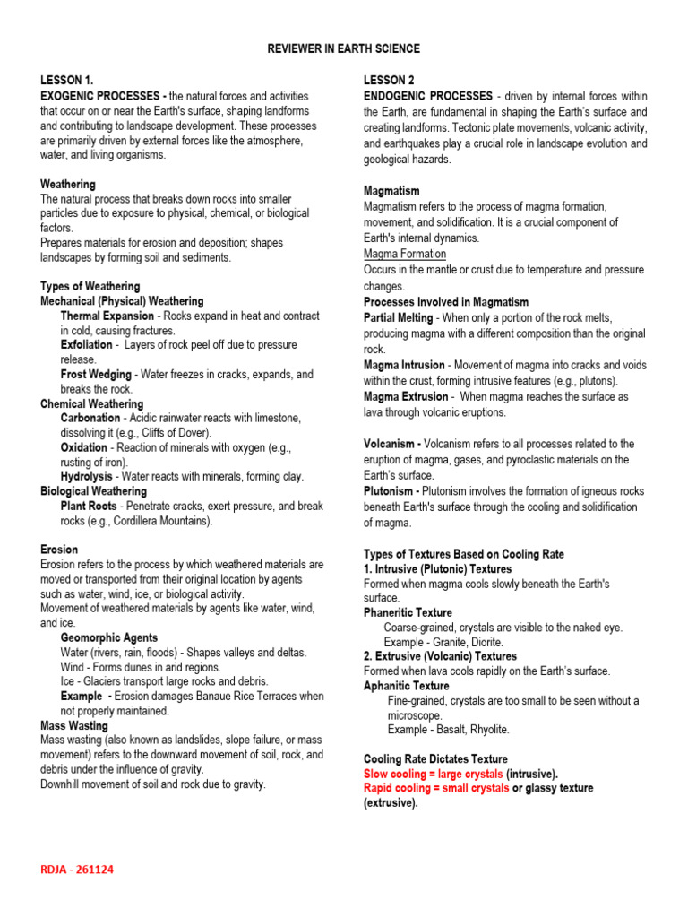 Exogenic and Endogenic Earth Processes | PDF | Plate Tectonics | Fault ...