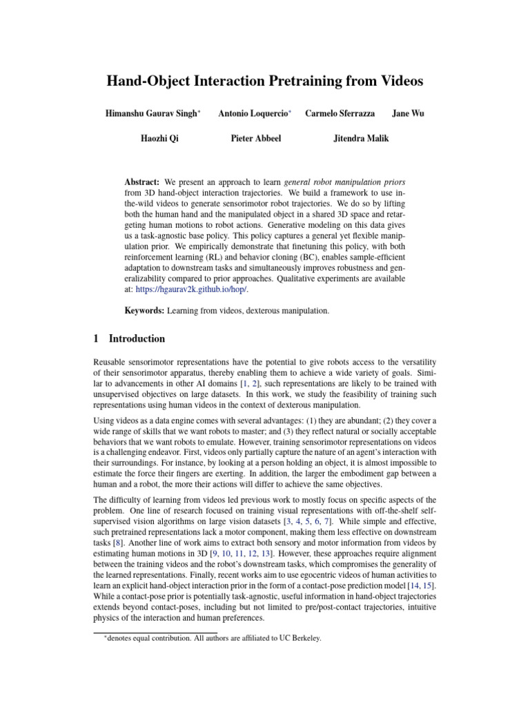 Hand-Object Interaction Pretraining From Videos | PDF | Computer Vision ...