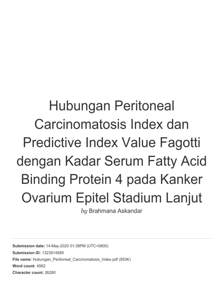 Hubungan Peritoneal Carcinomatosis Index Dan Predictive Index Value ...