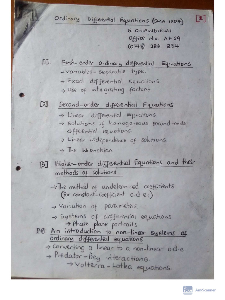 ODEs Notes Section 1 | PDF