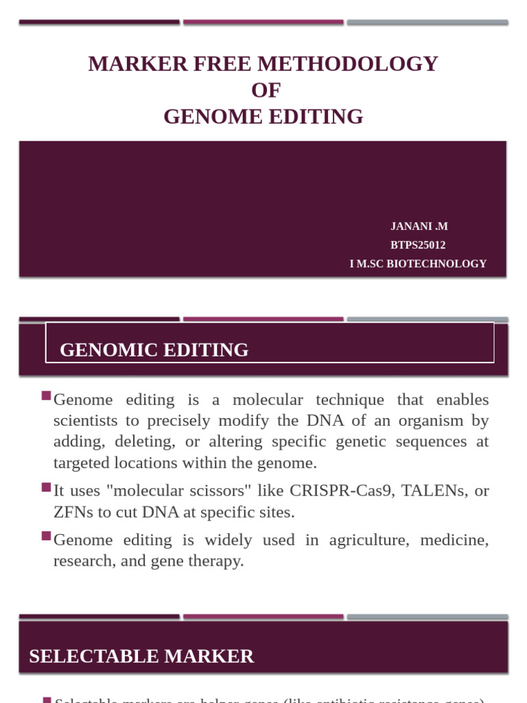 Marker-Free Genome Editing Techniques | PDF | Gene | Genetic Recombination