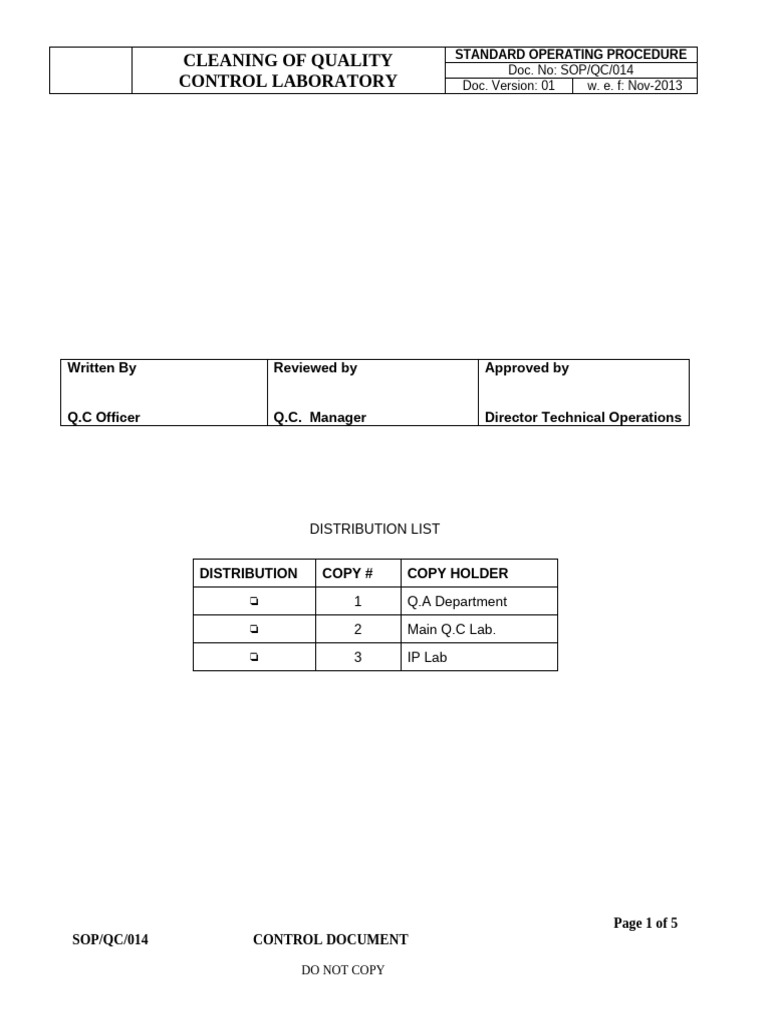 Quality Control Laboratory Cleaning SOP | PDF