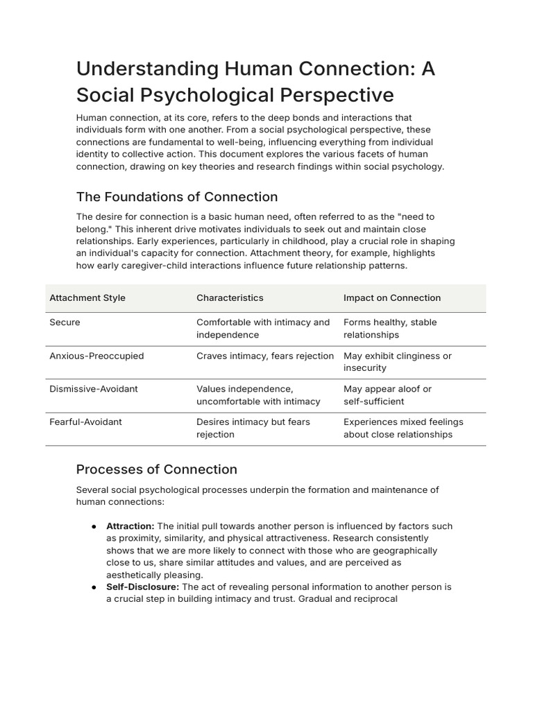 Human Connection in Social Psychology | PDF | Intimate Relationships ...
