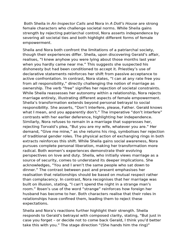 Strong Female Character AIC Essay | PDF | A Doll's House | Social ...