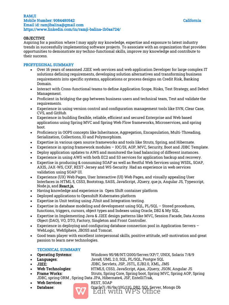 Senior Java Developer Resume Overview | PDF | Spring Framework | Computing