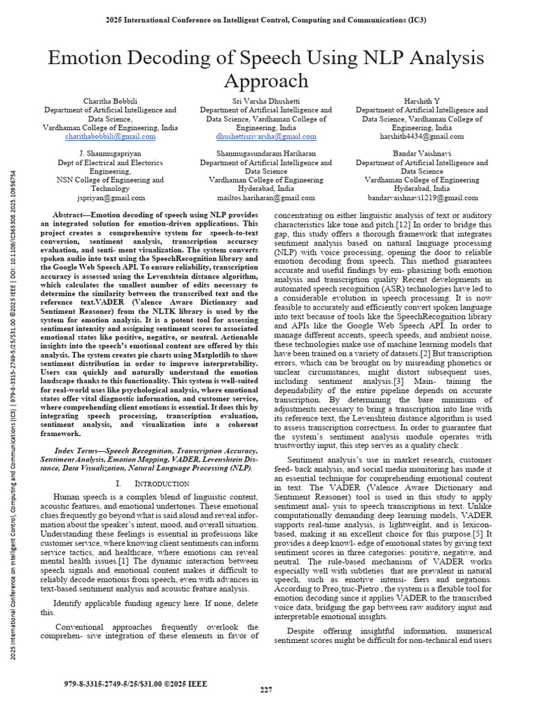 Emotion Decoding in Speech with NLP | PDF | Speech Recognition | Emotions