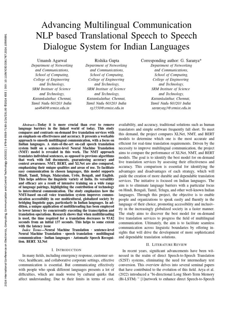 Multilingual Speech Translation for India | PDF | Learning | Applied ...