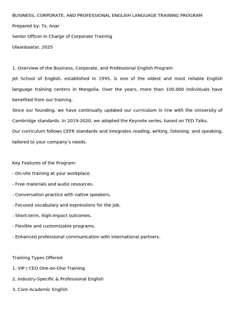 Business English Program Translation | PDF
