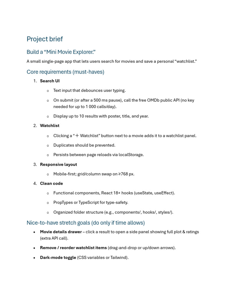 Mini Movie Explorer App Project Brief | PDF