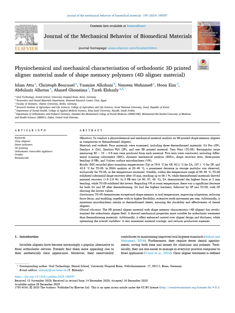 3D Printed Shape Memory Aligners Analysis | PDF | Shape Memory Alloy ...