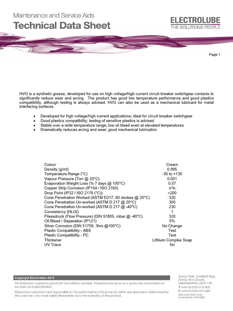 High Voltage Grease HVG500G Overview | PDF | Materials | Chemical ...