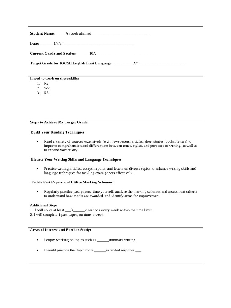 Action Plan Year 10 English | PDF