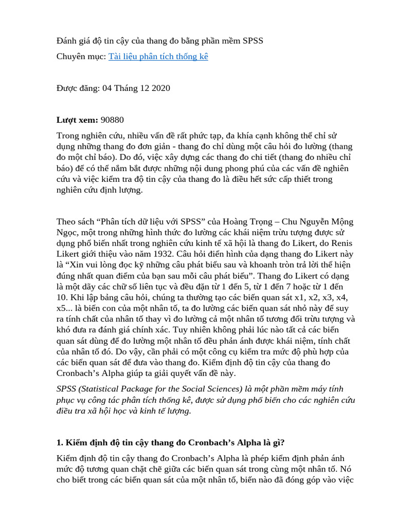 Danh Gia Do Tin Cay Cua Thang Do Bang SPSS | PDF