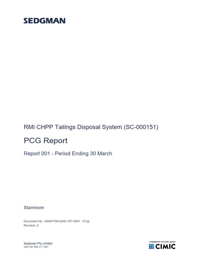RMI CHPP Tailings Disposal Report 001 | PDF | Lidar | Procurement