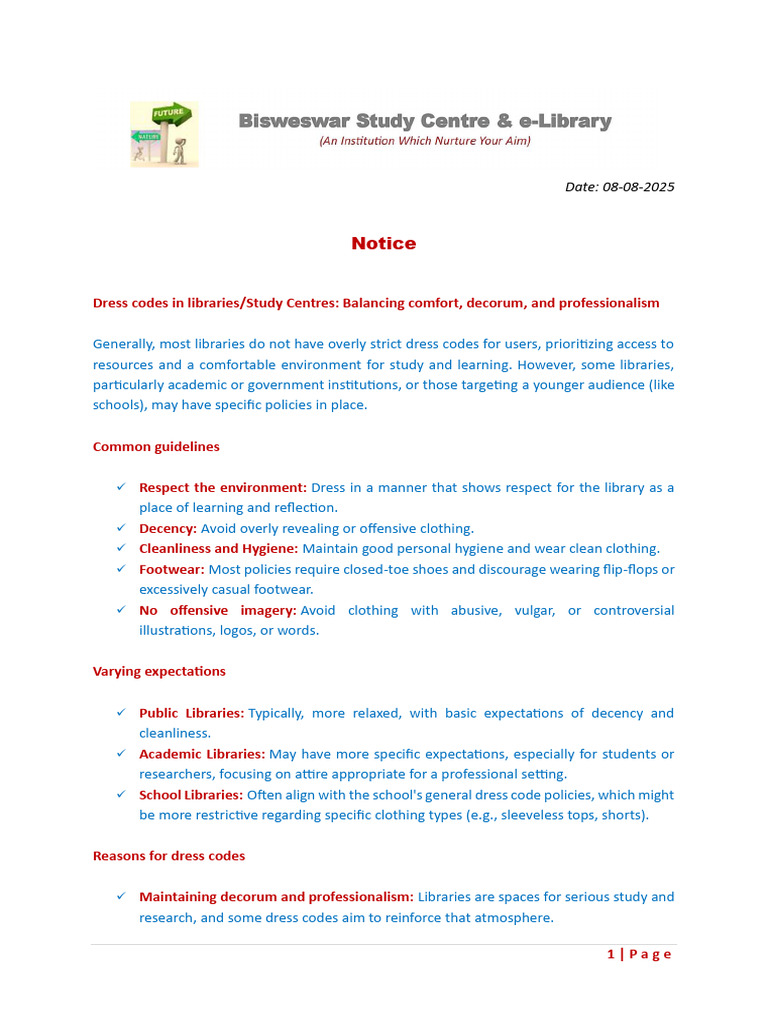 Library Dress Code Guidelines | PDF | Clothing | Libraries