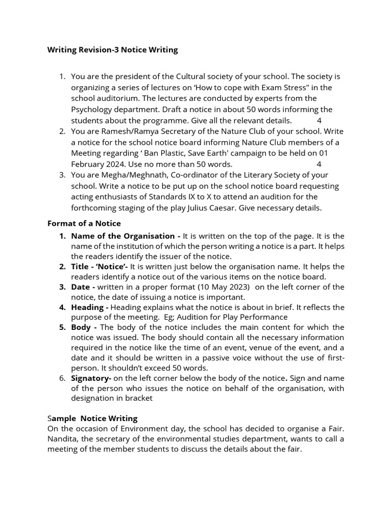 Notice Writing Guidelines for Students | PDF