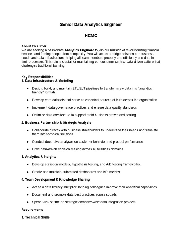 Senior Analytics Engineer Role Overview | PDF | Analytics | Data Analysis
