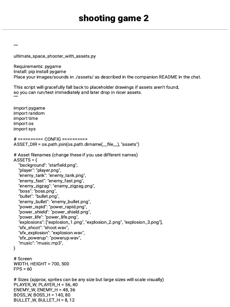 Ultimate Space Shooter Game Code | PDF | Computing