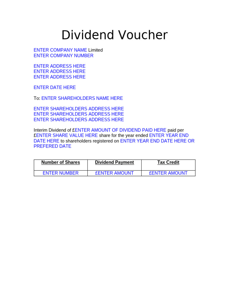 Dividend Voucher Template Example | PDF