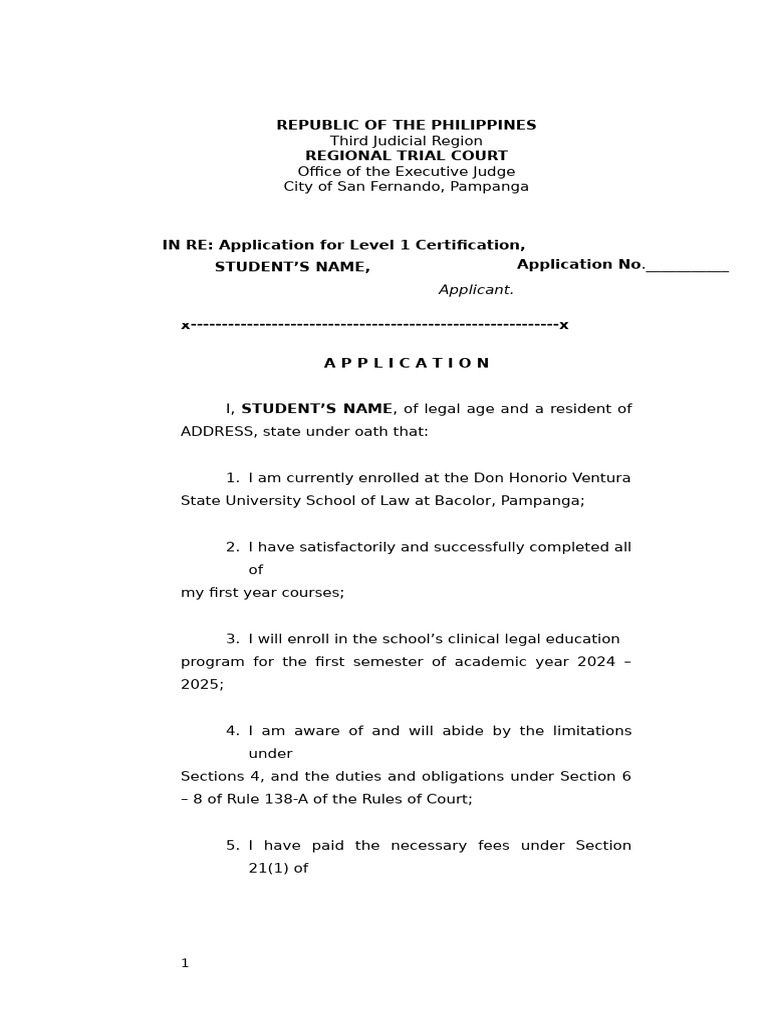 Level 1 Certification Application Form | PDF