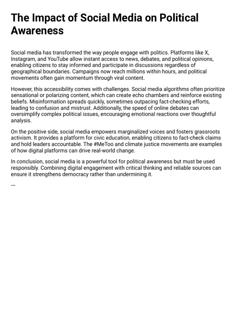 The Impact of Social Media On Political Awareness | PDF