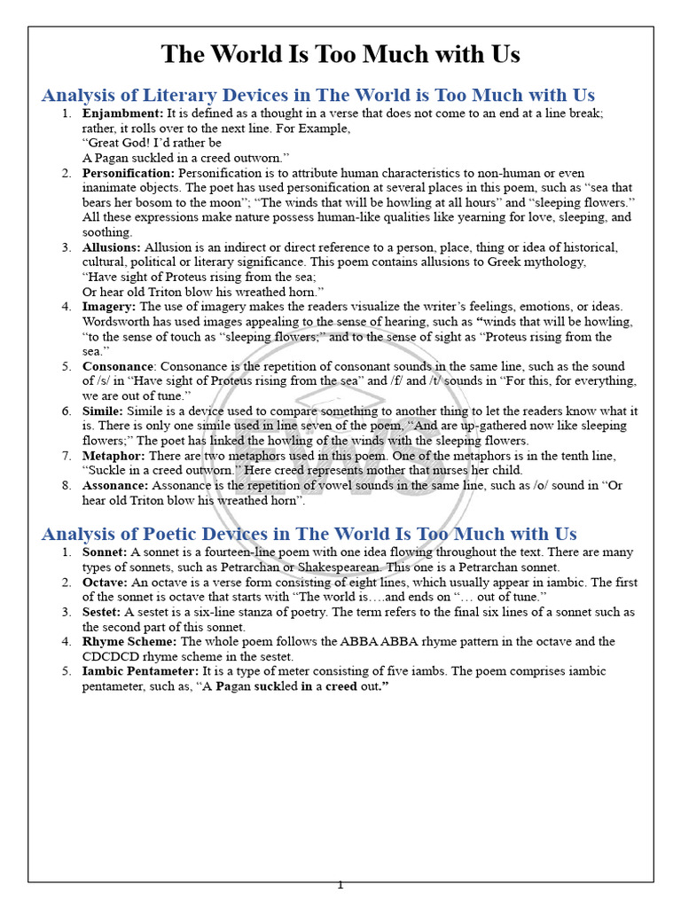 The World Is Too Much With Us | PDF | Poetry | Sonnets