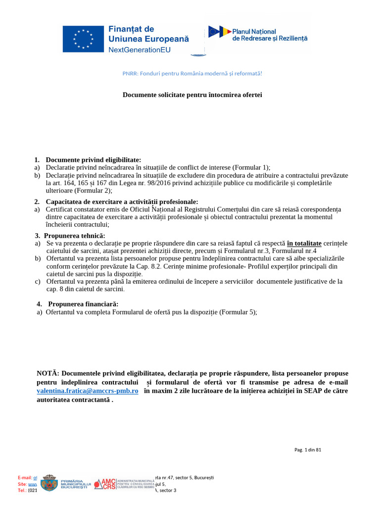 Documente Solicitate Pentru Intocmirea Ofertei Servicii de Dirigentie ...