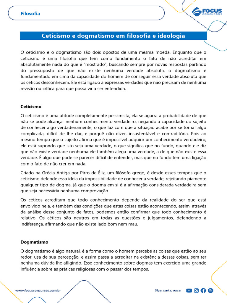 Ceticismo e Dogmatismo na Filosofia | PDF | Verdade | Ceticismo