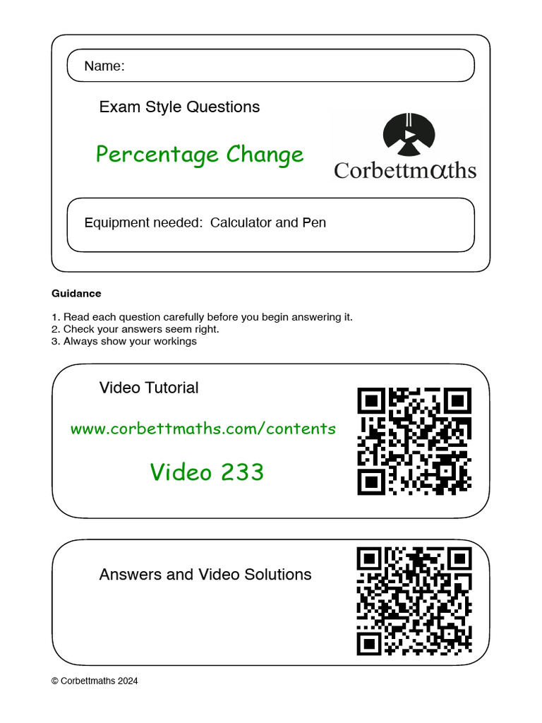 Percentage Change Exam Questions | PDF | Percentage