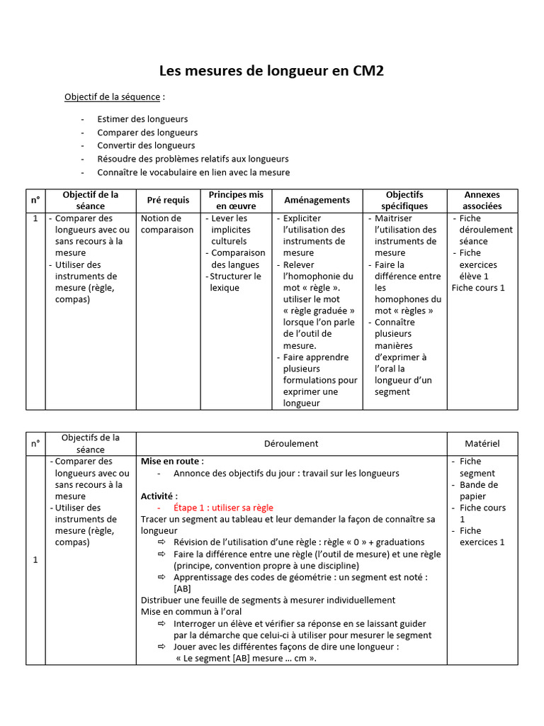Mesures de Longueur en CM2 | PDF | Longueur | Pouce (unité)