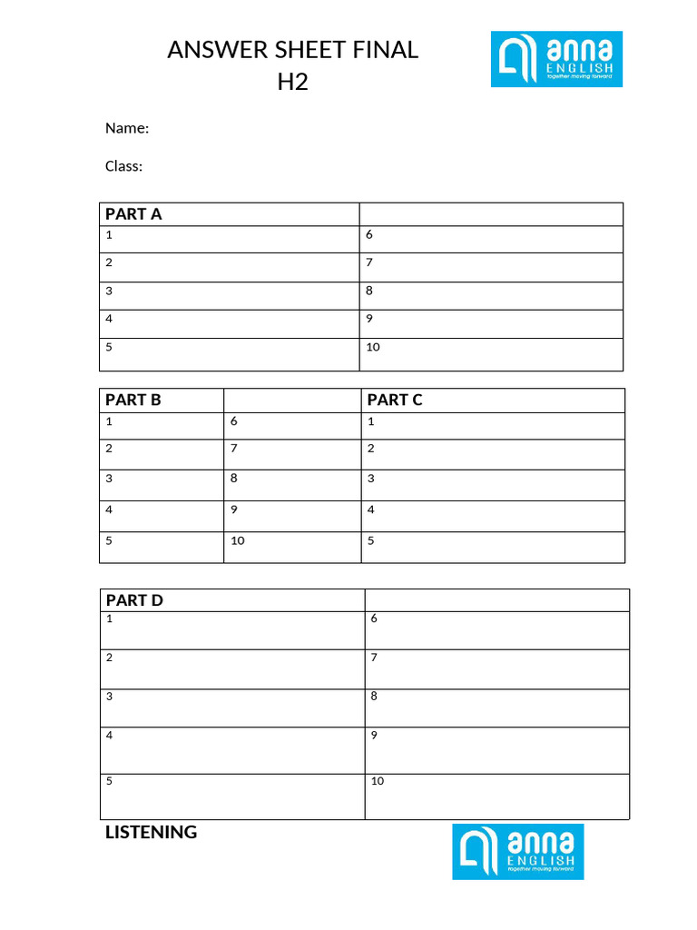 Answer Sheet for Language Assessment | PDF