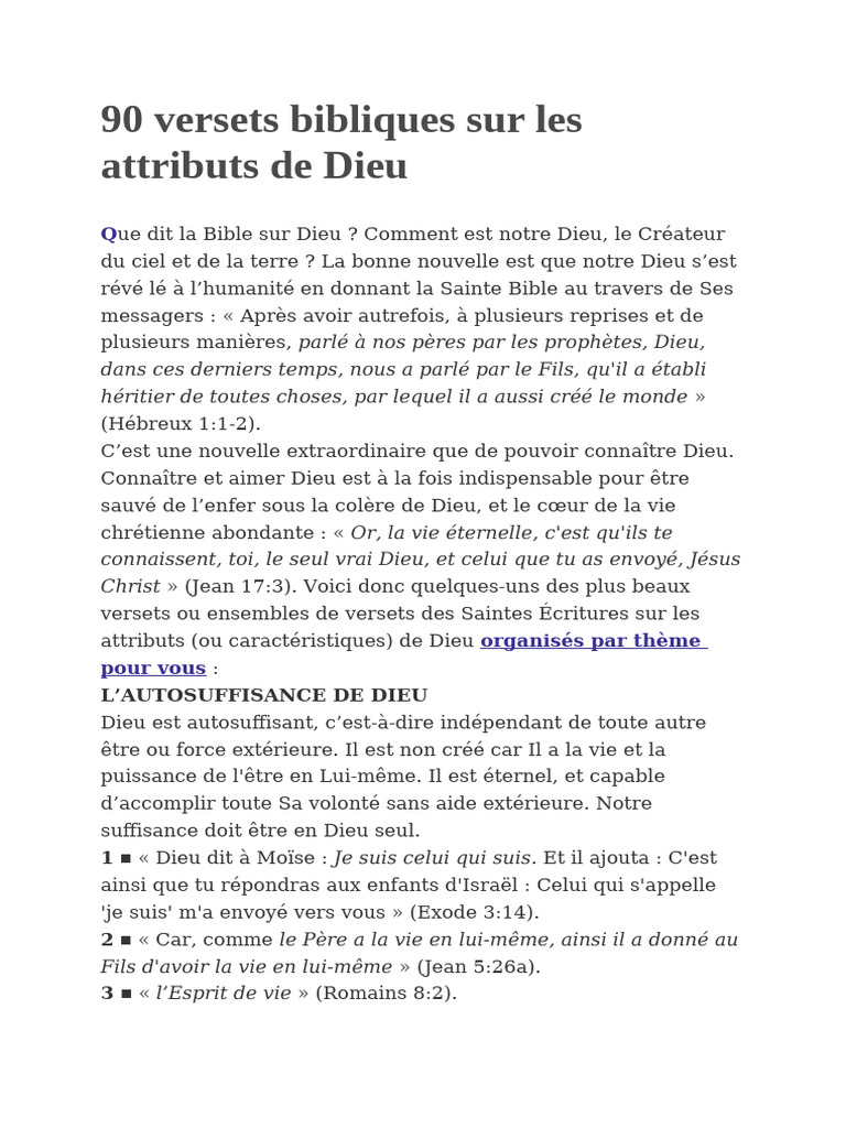 90 Versets sur les Attributs de Dieu | PDF | Dieu | Jésus