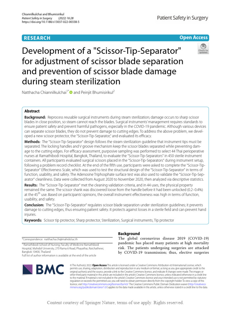 Scissor-Tip-Separator for Surgical Safety | PDF | Sterilization ...