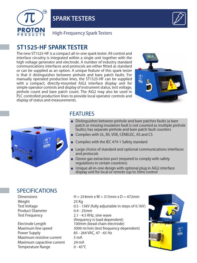 ST1525-HF Compact Spark Tester Specs | PDF | Electrical Engineering ...